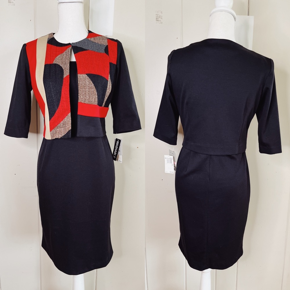 NWT Danny & Nicole 2 Piece Sheath Dress & Jacket Red Black Office Set